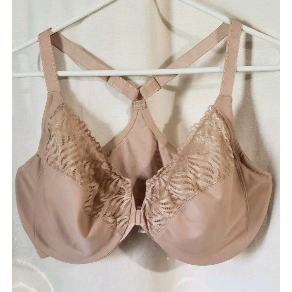 Glamorise Bra 40G Beige Nude Lace Underwire Full Coverage Strappy Back